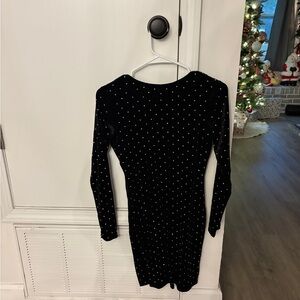 Elegant Black Velvet Dress with silver metallic Polka Dots